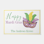 水彩マルディグラスマスクパーソナライズされた ドアマット (正面)