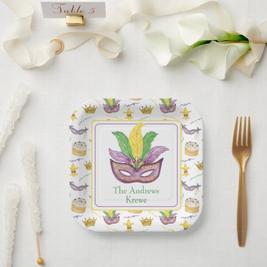水彩マルディグラスマスクパーソナライズされた ペーパープレート (ウェディング)