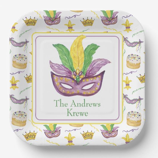 水彩マルディグラスマスクパーソナライズされた ペーパープレート