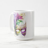 水彩マルディグラスマスク&フェザー コーヒーマグカップ (正面左)