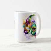 水彩マルディグラスマスク&フェザー コーヒーマグカップ (正面右)