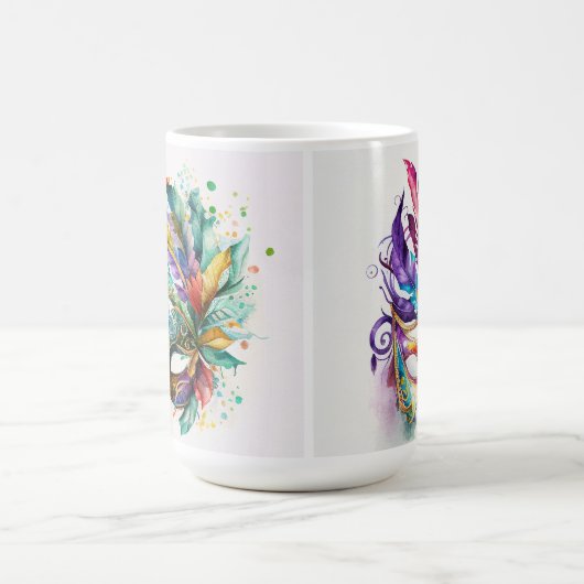 水彩マルディグラスマスク&フェザー コーヒーマグカップ (中央)