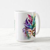 水彩マルディグラスマスク&フェザー コーヒーマグカップ (正面右)