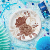 水彩マルーン金ゴールドフローラ ペーパープレート (パーティー)