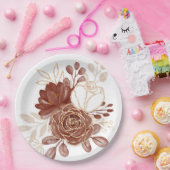 水彩マルーン金ゴールドフローラ ペーパープレート (パーティー)