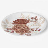 水彩マルーン金ゴールドフローラ ペーパープレート (アングル)