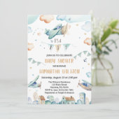 水彩マンガ飛行機ベビーシャワー 招待状 (スタンド正面)