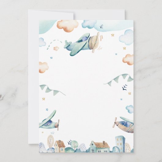 水彩マンガ飛行機ベビーシャワー 招待状 (裏面)