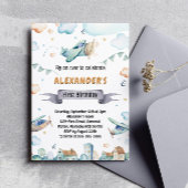 水彩マンガ飛行機子供の誕生日インビタット 招待状