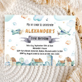 水彩マンガ飛行機子供の誕生日 招待状