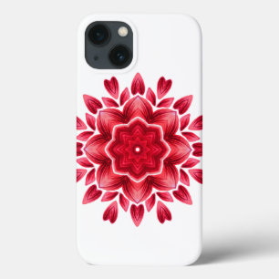 水彩マンダラアート – レッドローズ花びらフラワーカ iPhone 13ケース