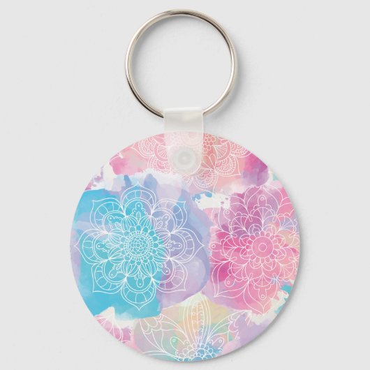 水彩マンダラカラフルがボホを跳ねる キーホルダー (正面)