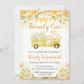 水彩マーガレットトラックと花 21歳の誕生日 招待状 (正面)