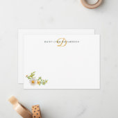 水彩マーガレット黄色のイニシャル ノートカード (正面/裏面インサイチュ)