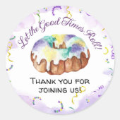 水彩マーディグラス、ファットチューズデーパーティー ラウンドシール (正面)