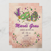 水彩マーディ・グラス・マスク・マスカレード 招待状 (正面/裏面)