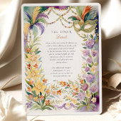 水彩マーディ・グラ・マスク・フラワーのウェディング 招待状