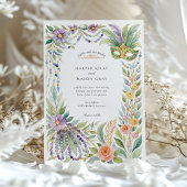 水彩マーディ・グラ・マスク・フラワーのウェディング 招待状