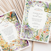 水彩マーディ・グラ・マスク・フラワーのウェディング 招待状