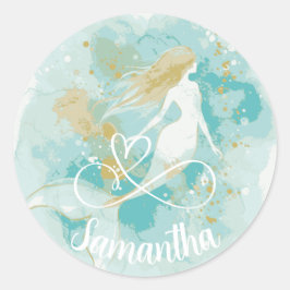 水彩マーメイドアクアと金ゴールドシール ラウンドシール