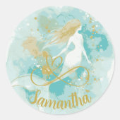 水彩マーメイドアクアと金ゴールドシール ラウンドシール (正面)
