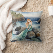 水彩マーメイドオン海岩 クッション (ブランケット)