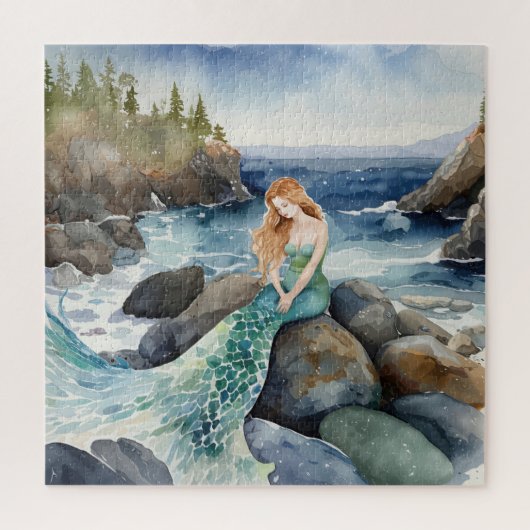 水彩マーメイドオン海岩 ジグソーパズル (縦)