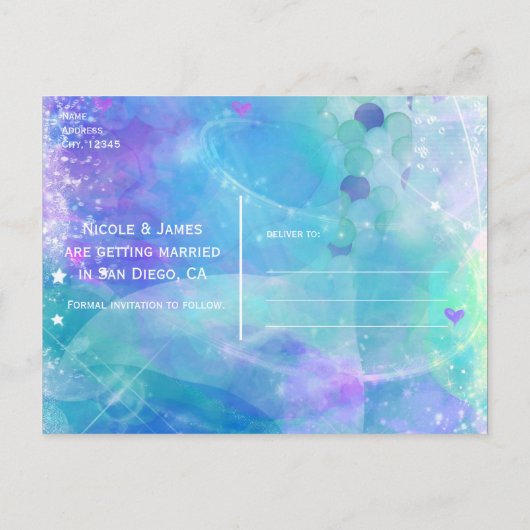 水彩マーメイドテールパーティー日付の保存 案内ポストカード (裏面)