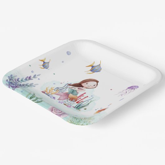 水彩マーメイド海洋生物紙プレート ペーパープレート (傾斜あり)