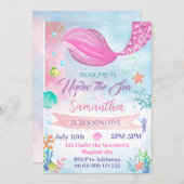 水彩マーメイド第1回第2回第3回45誕生日 招待状 (正面/裏面)