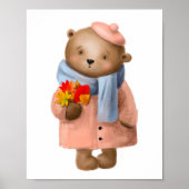 水彩マーリー フラワーベア | クマの壁プリント ポスター (正面)