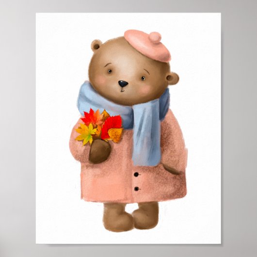 水彩マーリー フラワーベア | クマの壁プリント ポスター (正面)