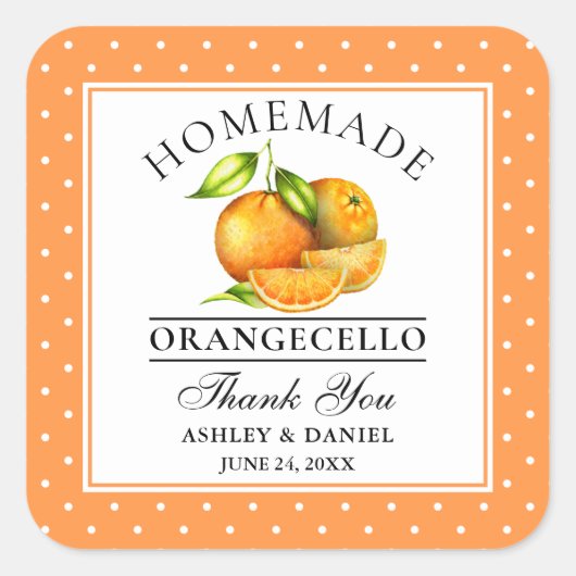 水彩ミカン・ドット・オランゲ結婚チェロ感謝していの スクエアシール (正面)