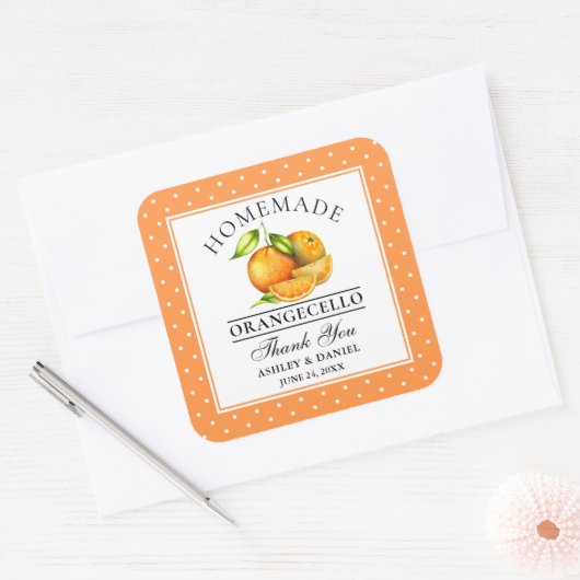 水彩ミカン・ドット・オランゲ結婚チェロ感謝していの スクエアシール (封筒)