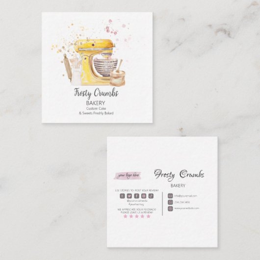 水彩ミキサーベーカリーペストリースイーツケーキ スクエア名刺 (正面/裏面)