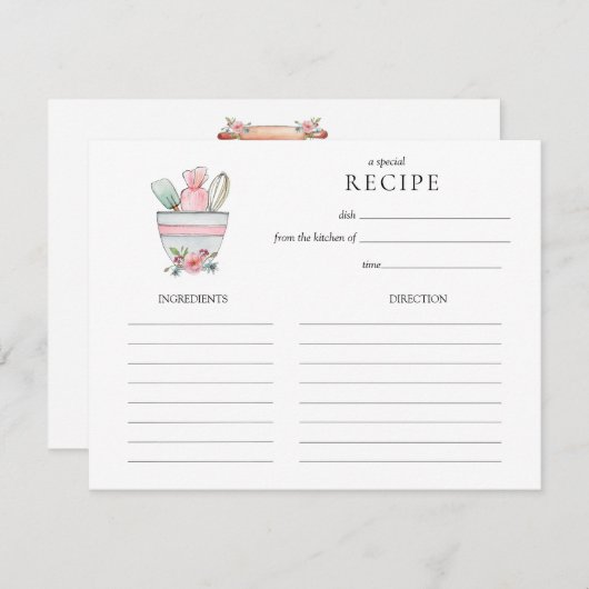 水彩ミキシングボウルと道具のレシピカード 招待状 (正面/裏面)