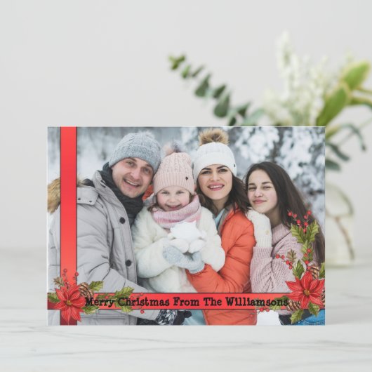 水彩ミスタルトウ赤いリボンフレームクリスマス シーズンカード (スタンド正面)