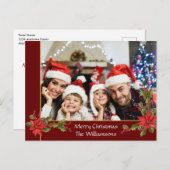 水彩ミスタルトウ赤金ゴールドリボンフレーム写真 シーズンポストカード (正面/裏面)