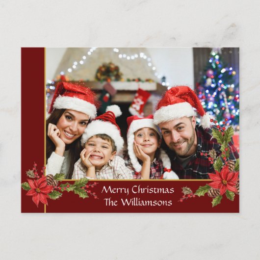 水彩ミスタルトウ赤金ゴールドリボンフレーム写真 シーズンポストカード (正面)