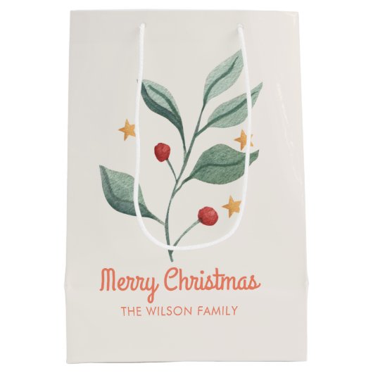 水彩ミスタルトースターのクリスマスメッセージカード ミディアムペーパーバッグ (裏面)