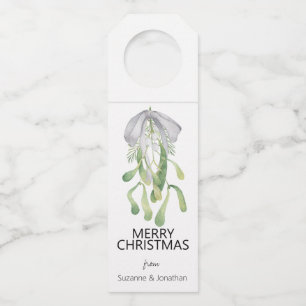 水彩ミスタルトーリボン葉クリスマスクリスマス ボトルネックタグ