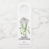 水彩ミスタルトーリボン葉クリスマスクリスマス ボトルネックタグ (裏面)