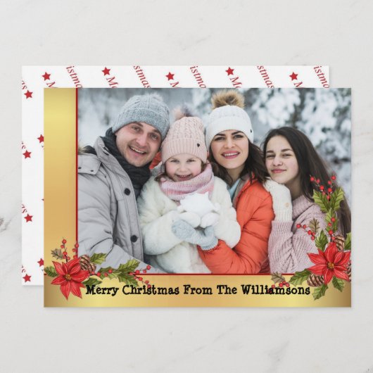 水彩ミスタントー金ゴールドフレームクリスマスフォト シーズンカード (正面/裏面)