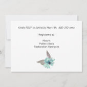 水彩ミストブルーグレーティール（緑がかった色）フローラ金ゴールドフレーム 招待状 (裏面)