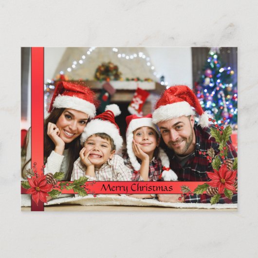 水彩ミストルー赤リボンフレーム写真 シーズンポストカード (正面)