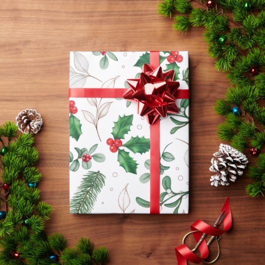 水彩ミストレとパインブランチ ラッピングペーパー (クリスマスギフト)