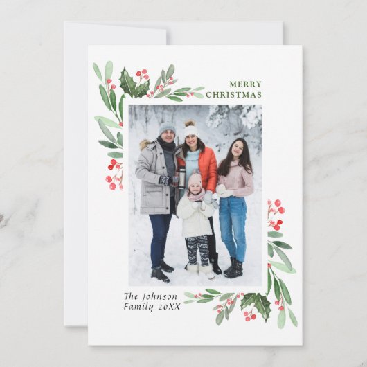水彩ミストレトーホリーベリークリスマスフォト シーズンカード (正面)
