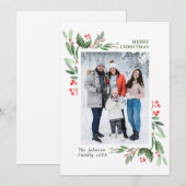 水彩ミストレトーホリーベリークリスマスフォト シーズンカード (正面/裏面)