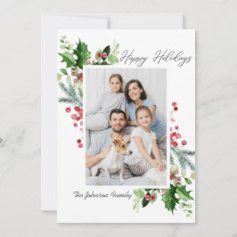 水彩ミストレトーホリーベリークリスマスフォト シーズンカード