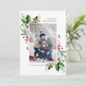 水彩ミストレトーホリーベリークリスマスフォト シーズンカード (スタンド正面)